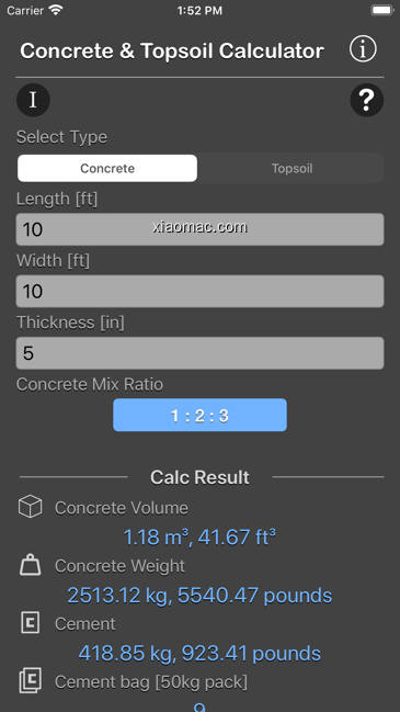 【PIC】Concrete & Topsoil Calculator(screenshot 0)